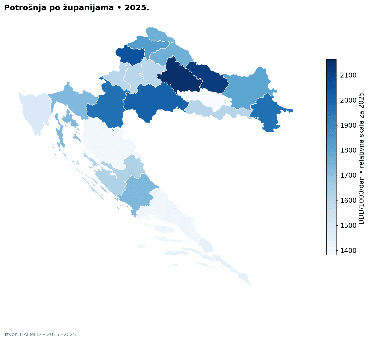 Karta potrošnje po županijama 2025.